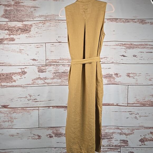 Faherty Laguna Sleeveless Shirtdress Linen Dull Gold (Tan) Medium - Picture 2 of 8